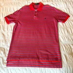 Mens Red Striped Ralph Lauren Polo - Medium